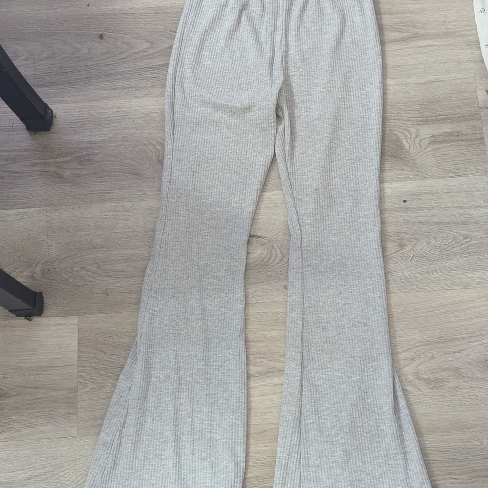 Gray Ribbed Women's Flare Pants